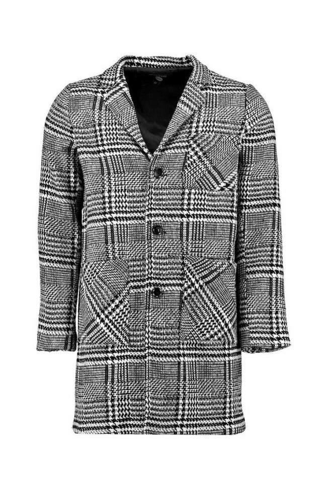 Quincy Dogtooth woven peacoat. Was £40, Now in  the sale for £22 from BooHoo man. Want to make a T-shirt work for you? Add a statement coat on top. And if at the end of the night, your date is cold, this would be the perfect coat to drape around her and still go with her outfit too.